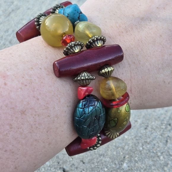 Boho Chic Chunky Beaded Stretch Bracelet - Picture 1 of 2